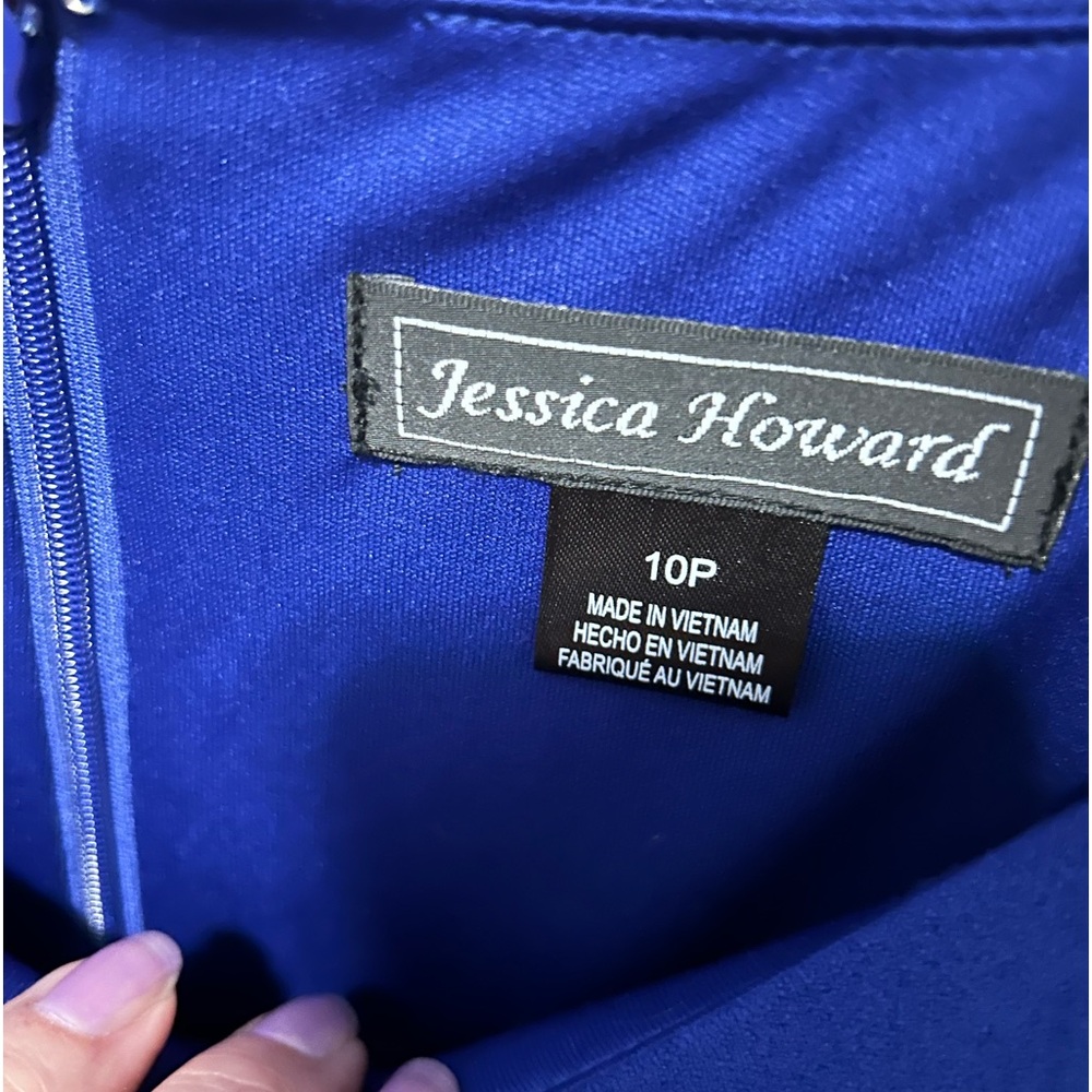 Jessica Howard blue dress size 10p, ruffles on sleeves and hem, zip up back, NWT